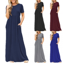 Fashion Solid Color Short Sleeve Round Neck Maxi Dress