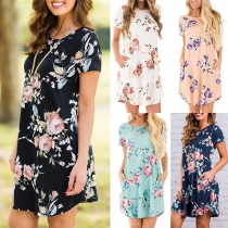 Fashion Short Sleeve Round Neck Loose Printed Dress