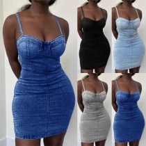 Sexy Backless Slim Fit Sling Denim Dress