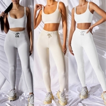 Sexy Backless Sling Sports Tank Top + High Waist Leggings Sports Two-piece Set