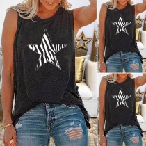 Casual Style Star Printed Sleeveless Round Neck Loose T-shirt