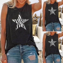 Casual Style Star Printed Sleeveless Round Neck Loose T-shirt