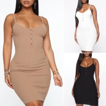 Sexy Low-cut Backless Solid Color Sling Tight Dress