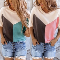 Fashion Contrast Color Short Sleeve Round Neck T-shirt