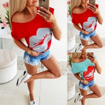 Chic Style Lip Printed Short Sleeve Loose T-shirt