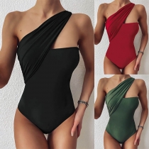 Sexy One-shoulder Solid Color One-piece Swimsuit