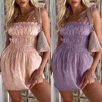 Sexy Backless High Waist Solid Color Sling Dress