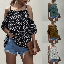 Sexy Off-shoulder Short Sleeve Dots Printed Sling Top