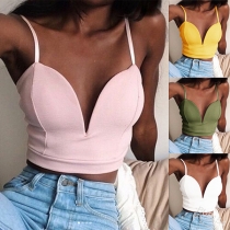 Sexy Backless Deep V-neck Solid Color Sling Crop Top