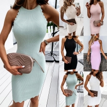 Simple Style Solid Color Slim Fit Sling Knit Dress