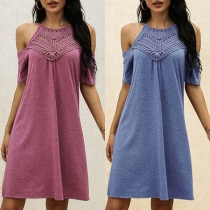Sexy Off-shoulder Short Sleeve Lace Spliced Sling Dress