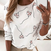 Fashion Long Sleeve Round Neck Hear Printed T-shirt