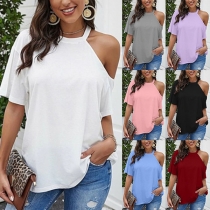 Sexy Off-shoulder Short Sleeve Solid Color T-shirt(The size runs small)