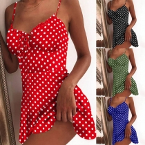 Sexy Backless V-neck Dots Printed Sling Dress