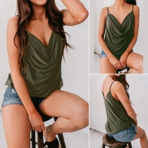 Sexy Backless Cowl Neck Solid Color Sling Top