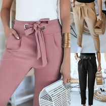 Fashion Solid Color High Waist Slim Fit Pants with Waist Strap