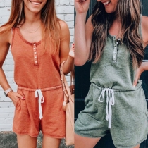 Fashion Solid Color Sleeveless Round Neck Romper