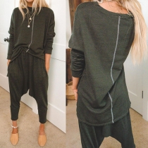 Fashion Solid Color Long Sleeve Top + Pants Two-piece Set