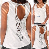 Sexy Backless Hollow Out Crochet Spliced Solid Color Tank Top
