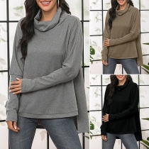 Fashion Solid Color Long Sleeve Cowl Neck High-low Hem T-shirt