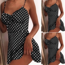 Sexy Backless V-neck Dots Printed Sling Dress
