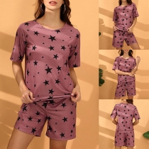 Fashion Star Printed Short Sleeve T-shirt + Shorts Two-piece Set