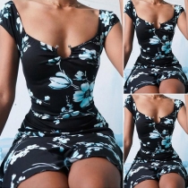 Sexy V-neck Short Sleeve Slim Fit Printed Dress
