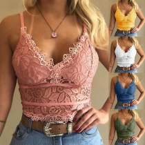 Sexy Backless V-neck Solid Color Sling Lace Crop Top