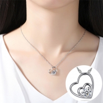 Fashion Rhinestone Inlaid Dual-heart Pendant Necklace