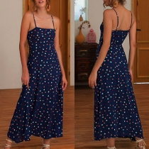 Sexy Backless High Waist Colorful Dots Printed Sling Dress