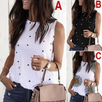 Fashion Sleeveless Round Neck Printed Tank Top
