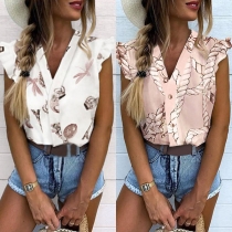 Fashion Sleeveless V-neck Printed Blouse