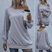 Fashion Solid Color Long Sleeve Round Neck Loose Sweatshirt