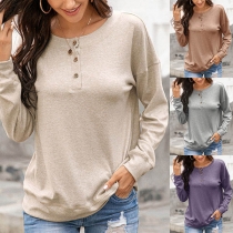 Casual Style Long Sleeve Round Neck Solid Color Loose Sweatshirt