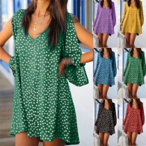 Fashion Slit Long Sleeve V-neck Loose Printed Dress