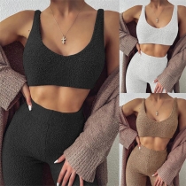 Sexy Solid Color Sleeveless Crop Top + High Waist Pants Two-piece Set