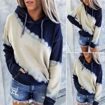 Fashion Contrast Color Long Sleeve Hooded Sweatshirt