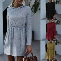 Fashion Solid Color Long Sleeve Hooded Knit Dress