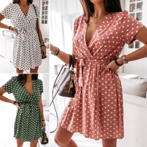 Sexy V-neck Short Sleeve Dots Printed Dress