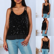 Sexy Backless Sequin Sling Top
