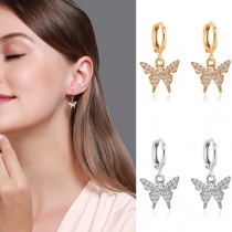Fashion Rhinestone Inlaid Butterfly Pendant Earrings