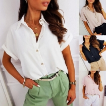 OL Style Short Sleeve POLO Collar Solid Color Shirt