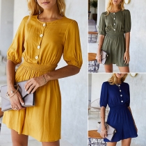 Fashion Solid Color Half Sleeve Round Neck High Waist Romper