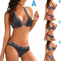 Sexy Low-waist Printed Halter Bikini Set