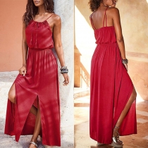 Sexy Backless Slit Hem Solid Color Sling Dress