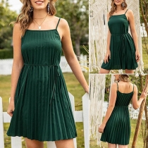 Sexy Backless Solid Color Sling Pleated Dress
