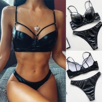 Sexy Low-waist Hollow Out Solid Color Bikini Set