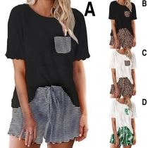 Fashion Short Sleeve Round Neck T-shirt + Shorts Two-piece Set