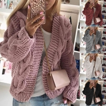 Fashion Solid Color Long Sleeve Knit Cardigan