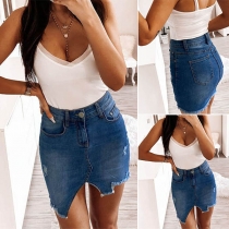 Fashion High Waist Irregular Hem Slim Fit Denim Skirt